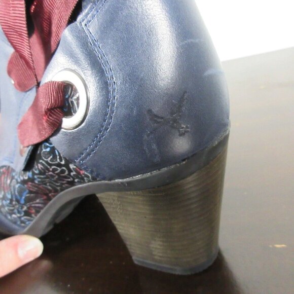 Portofino Women's Ankle Boots Booties Heels Side Lace-up Almond Toe 39 Navy 880 - Picture 7 of 9